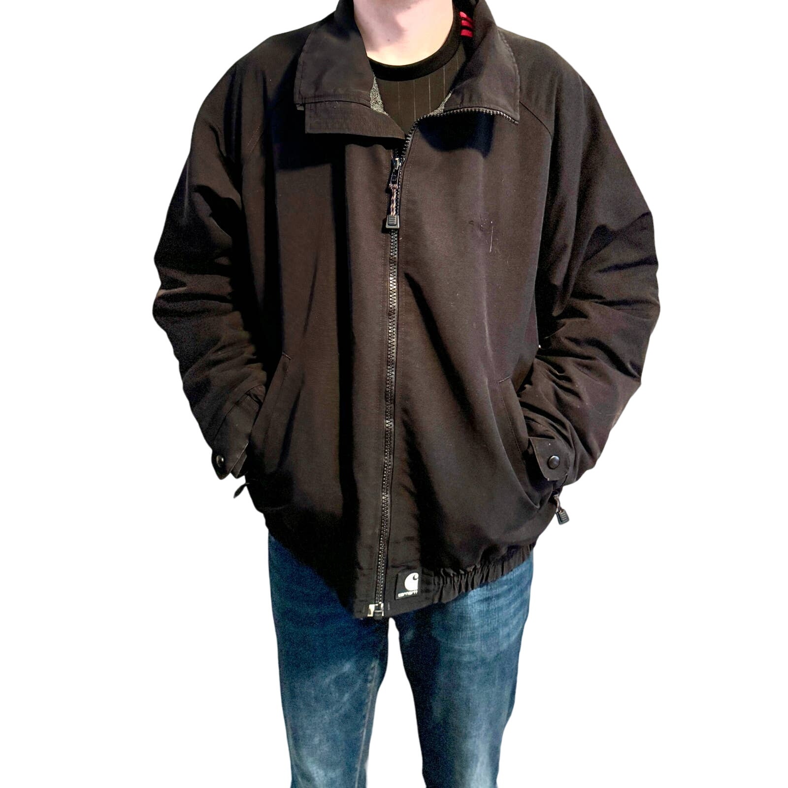 Vintage J72 Carhartt Mens Black Jacket Fleece Lined Nylon Zip